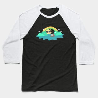Cute Cool Hippo Fishing At Summer Lake T-Shirt Baseball T-Shirt